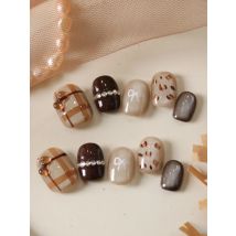 10Pcs Press on Nails Short Brown Cat Eyes Acrylic Press on Nails Fake Nails Includes 1 Sheet Adhesive Tabs & 1 Pc Mini File