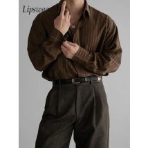 Vintage Gestreifte Strukturierte Hemden Herren Frühling Herbst Outdoor Casual Button-up Hemd Langarm Herren Modische Revers Strickjacken