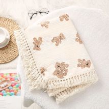 Bär Druck Baumwolle Musselin Decke für Neugeborene Baby Plaid Quaste Infant Swaddle Decken Babys Zubehör Bettwäsche