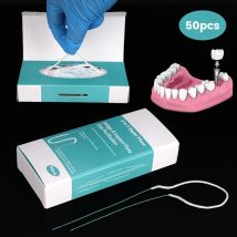50pcs Orthodontic Expanding Floss 2-in-1 Dental Bridge Implant Floss Toothpick Threaders Multifunctional Cleaning Wire Line