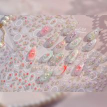 Heißprägung Tulpe Blumen 5D Fotorahmen Geometrische Grenze Schleife Schmetterling Relief Selbstklebende Nail Art Aufkleber Maniküre Aufkleber