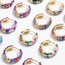 Vintage Emaille Blume Kleine Creolen Trendy Geometrische Aussage Runde Kreis Huggie Ohrring Modeschmuck Brincos