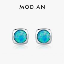 MODIAN 925 Sterling Silber Mode Charme Quadratischen Opal Winzige Ohrstecker Für Frauen Einfache Edlen Schmuck Zubehör