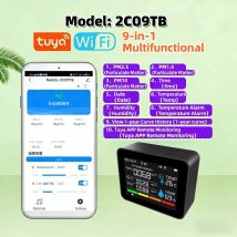 2CO9TB， TUYA WiFi Air Quality Monitor, Air Dust Pollutants PM2.5 PM1.0 PM10 and Thermometer with Temperature and Humidity
