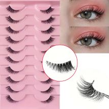 10 Paar getrennte falsche Wimpern, natürliche und niedliche halbe Wimpern, kreuzförmig, flauschig, wiederverwendbar