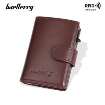 Baellerry Nuovo RFID Porta carte da uomo Portafogli Porta carte Porta foto Portafoglio maschile Cerniera Tasca portamonete Clip per carte con spinta laterale
