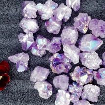 1 Stück Aura beschichteter Amethyst-Blumencluster, AA-Kristall, Stöcke, Punkt, Drahtwickelstein, lila Kristall