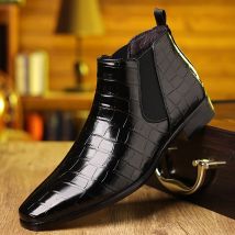 Große Größe Stein Muster Kleid Schuhe für Männer Herbst Winter Weichen sohlen Männer Leder Stiefel Neue Designer Plattform Chelsea stiefel Männlich