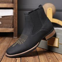 Retro Chelsea Stiefel Herren Schuhe PU Braun Stickerei Business Casual Britischer Stil Street Urban Wear Klassische schwarze Stiefeletten