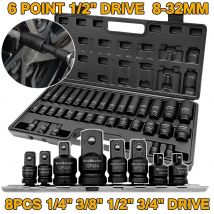 35Pcs 6 Point Deep Impact Socket Set 8-32mm and 8Pcs Impact Socket 1/4" 3/8" 1/2" 3/4" Drive Step Up/Down Reducer Adaptor Set