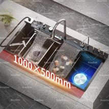 Lavello da cucina a cascata in acciaio inossidabile Display digitale Lavello per verdure domestico multifunzionale a ciotola singola extra large