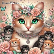 Ever shine Diamant Stickerei Katze Tier voller Quadrat runde Mosaik Blume Kit Cartoon Malerei Neuankömmlinge Wohnkultur