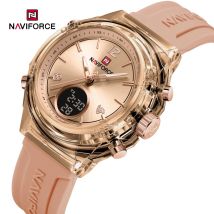 NAVIFORCE NF7109 Quarzuhr für Damen, modische Damen-Armbanduhr mit zwei Displays, Quarz, wasserdicht, Silikon, leuchtende Armbanduhr
