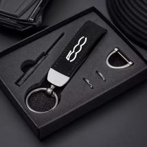 Wildleder-Auto-Schlüsselanhänger, Logo, Leder-Schlüsselanhänger, Kettenringe, Anhänger, Fiat 500 2007–2022, 500e 2020, 2021 500L 2014–2018, 500X 2015–2022