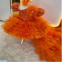 Blumen mädchen Kleider orange Pailletten für Hochzeit geschwollenen geschichteten Tüll mit Schleife Kleid formelle Party Geburtstag Kommunion