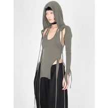 Damen Gothic Vorhänge Hohl Bandage Hoodie, Harajuku Ästhetik, Slim Fit, Langarm, Unregelmäßiges Top, Müll, Neues T-Shirt,