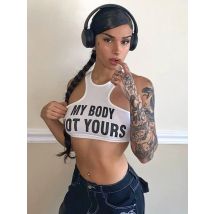 Brief druck Tank Top Frauen Kleidung ärmellose weiße Ernte Top y2k Zubehör O-Ausschnitt Korsett Mini Streetwear Ropa de Mujer