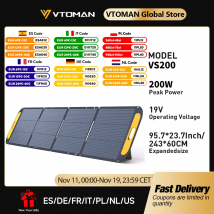 VTOMAN VS200 Pannello solare pieghevole rigido Kit pannello solare portatile da viaggio, telefono e barca ad alta efficienza da 19 V 200 W