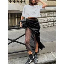 Tossy Schwarz Spitze Sommer Maxi Rock Für Frauen Patchwork Hohe Taille Mode PU Leder Sexy Streetwear Weibliche Y2k Langen Rock 2025