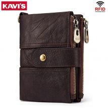 KAVIS 100% Echtes Leder Rfid Brieftasche Männer Crazy Horse Geldbörsen Geldbörse Kurze Männliche Geld Tasche Qualität Designer Mini Walet Kleine