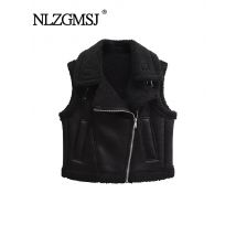 2025 Herbst und Winter Neue Frauen Schwarz Mode Vielseitige Pelz Integrierte Samt Ärmellose Warme Weste