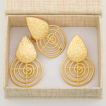 New Earrings Ring Set with Gift Box for Women African Gold Color Clip Earrings and Finger Ring Weddings Engagement Jewelry Set