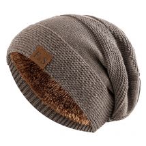 Nowe czapki zimowe Unisex Slouchy Add Fur Lined Mężczyźni i kobiety Ciepła czapka Beanie Casual Label Decor Zimowe czapki z dzianiny