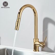 Ausziehbarer Küchenarmatur, 2-Wege-Stream/Dusch-Sprühkopf, an Deck montierter Warm- und Kaltwassermischer, Einhebelmischer