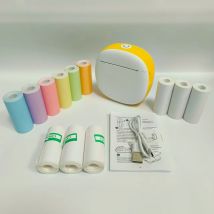 Tragbarer Mini-Etikettendrucker, mit 6 Rollen Farb-Thermopapier + 3 Rollen Thermopapier + 3 Rollen selbstklebende Aufkleber, 203