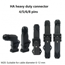 Hochleistungsstecker HDC-HA 4 (3+1)/ 5(4+1)/6(5+1)/8(7+1) Kern Luftfahrt-Schaltschrank-Steckdose M20 (Kunststoffgehäuse)