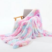 HOLAROOM Regenbogen Korallen Fleece Decke Super Weich Plüsch Decken Bunte Kissen Abdeckung Furry Fuzzy Pelz Warme Decke für Winter