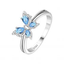 CYMYSS 2025 New S925 Sterling Silver Blue Butterfly Ring Fine Jewellery Gifts Women's Wedding Party Closed Neck