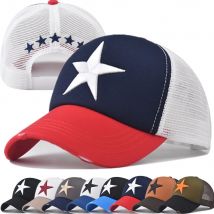 Berretto da baseball in cotone a cinque stelle con ricamo semplice unisex in rete regolabile di vendita calda Cappello da camionista estivo per donne e uomini
