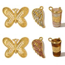 3pcs/Lot Fashion Stainless Steel Rhinestone Butterfly Necklace Pendants 3D Coffee Cup DIY Earring Charms Women Jewelry Wholesale