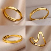 Minimalistische Edelstahlringe für Frauen, goldfarben, verstellbare Fingerringe, modisch, Hochzeit, wasserdicht, Schmuck, Geschenk