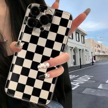 Schwarz-weiße Schachbrettmuster-Klarsichthülle für iPhone 16 15 14 13 12 Mini 11 Pro Max XS X XR 8 7 Plus Silikonhülle Funda