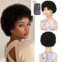 Synthetische weiche Afro-Perücke, verworren, lockig, für Frauen, natürlich aussehend, kurze, federnde schwarze Afro-Puff-Perücke, Kunsthaar für die tägliche Party