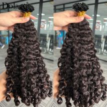 K Tips Hair Extensions For Women Burmese Curly Hair Bundles Human Hair Natural Black Flat Tips Extensions Vietnamese Bulk Hair