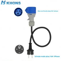 Khons EV Caricatore portatile Spina Schuko a CEE Blue Power Adattatore presa femmina Blu CEE Connect con 32A 1 fase a 16A