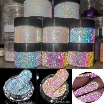 1Box Reflektierende Nagel Glitter Pulver Für Nägel Schillernde Flocken Pailletten Staub Sparkly Flash Disco Polnischen Gel Staub Chrom Pigmente