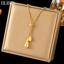 EILIECK 316L Edelstahl Teardrop Quaste Anhänger Halskette Für Frauen Mode Gold Farbe Kordelzug Hals Kette Schmuck Geschenk