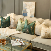 Dekor-Sofa-Kissenbezug, grün und beige, Überwurf-Kissenbezug für Bett, 45 x 45 cm/50 x 50 cm