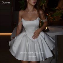 Dianruo Puffy Pearl Straps Satin Ballkleider Luxus A-Linie Cocktailkleid Plissee Saum Trägerlose Heimkehrkleider Maßgeschneidert