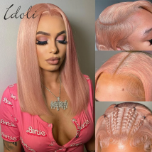 Pink Blonde Bob Wig Human Hair Short Rose Gold Human Hair Wigs 13X4 HD  For Women Strawberry Blonde Straight BOB Lace Front Wig