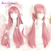 A0SI Cosplay Wig With Bangs Synthetic Straight Hair 24 Inch Long Heat-Resistant Pink Wig For Women