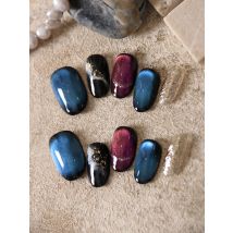 10Pcs Press on Nails Short Blue Purple Cat's Eye Halo Fake Nails Includes 1 Sheet Adhesive Tabs & 1 Pc Mini File