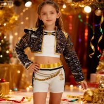 3 SZT. Kostium Kpop Filmowy na Halloween dla Dziewczynki Rumi Płaszcz+Top na Ramiączkach+Szorty Zestawy Dziecięcy Kostium Cosplay Demona Przebranie Idol Piosenkarza