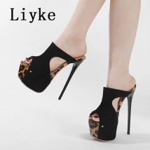 Liyke Street Style Frauen Sexy 6CM Plattform Hausschuhe Sandalen Sommer Leopard Print Peep Toe Super High Heels Party Stripper Schuhe