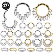 1pc G23 Titanium Split Ring with Multi Slanted Marquise Round White CZ Septum Nose Ring Cartilage Helix Tragus Piercing Jewelry