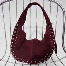 Retro Half Moon Faux Wildleder Unterarmtaschen für Frauen Luxus Designer Handtaschen und Geldbörsen Neue Vintage Nieten Umhängetasche